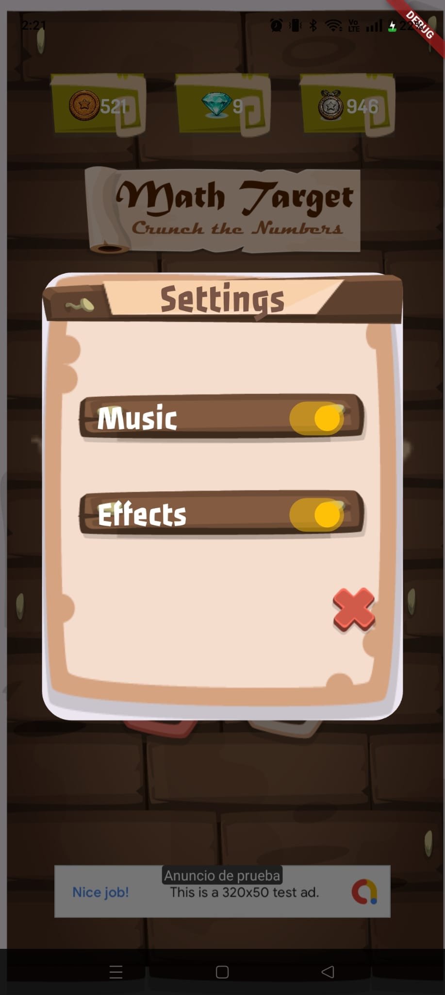 Math Target mobile game screen